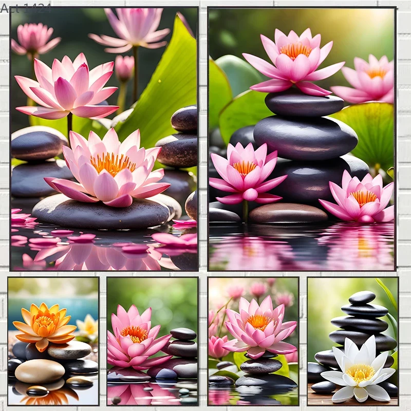 Yoga Fitness Studio - Spa Zen Kirschblüten-Lilien-Rosa-Lotus Leinwanddruck Poster Kunstgemälde