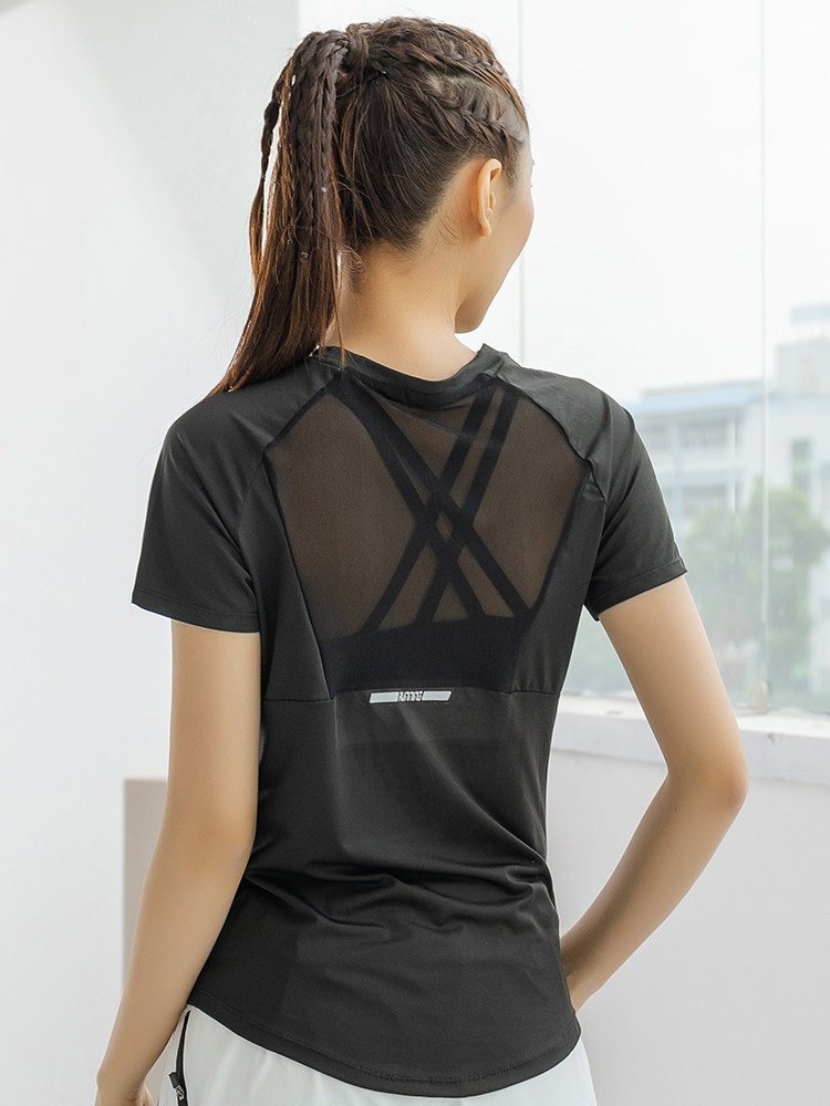 Yoga Fitness Training - Sommer-Sport Kurzarm-Damen-Oberteil aus Mesh, Schnelltrocknend, Atmungsaktiv,