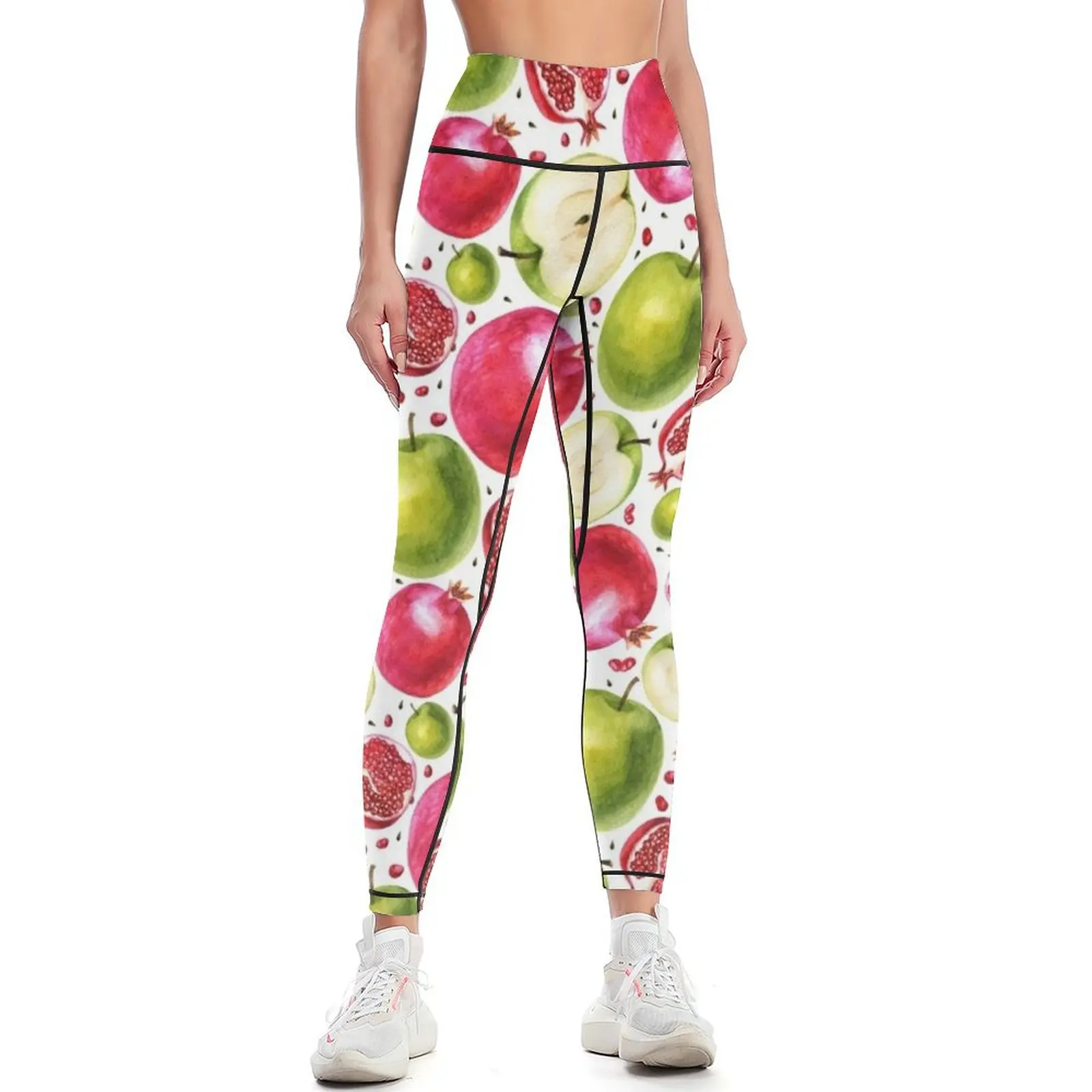 Yoga Fitness Apple - Aquarellmuster. Granatapfel und Apfel. Leggings, Sportbekleidung,