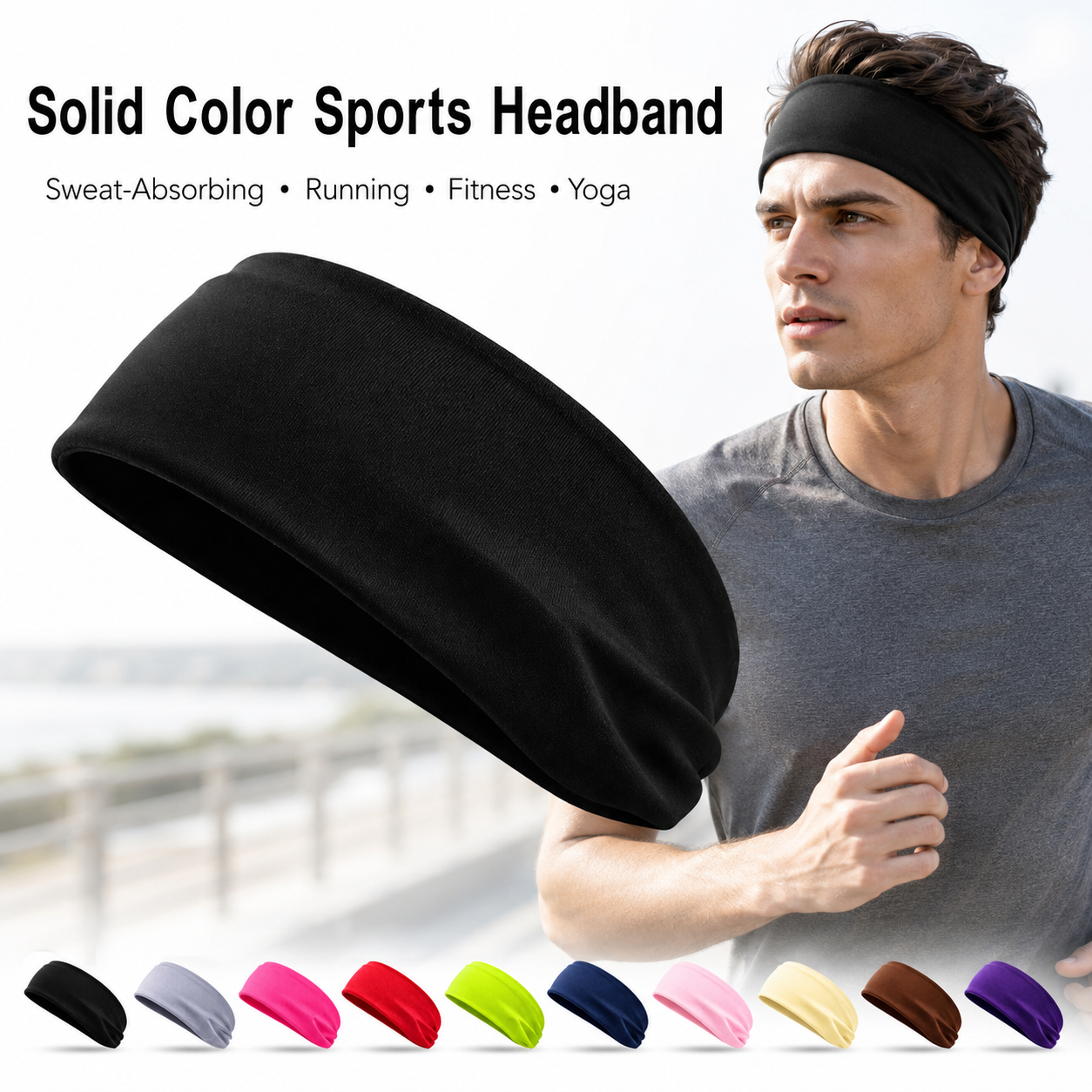 Yoga Fitness Band - Unisex-Sport-Stirnband, schweißabsorbierendes Polyester-Haarband für Laufen, Fitness,