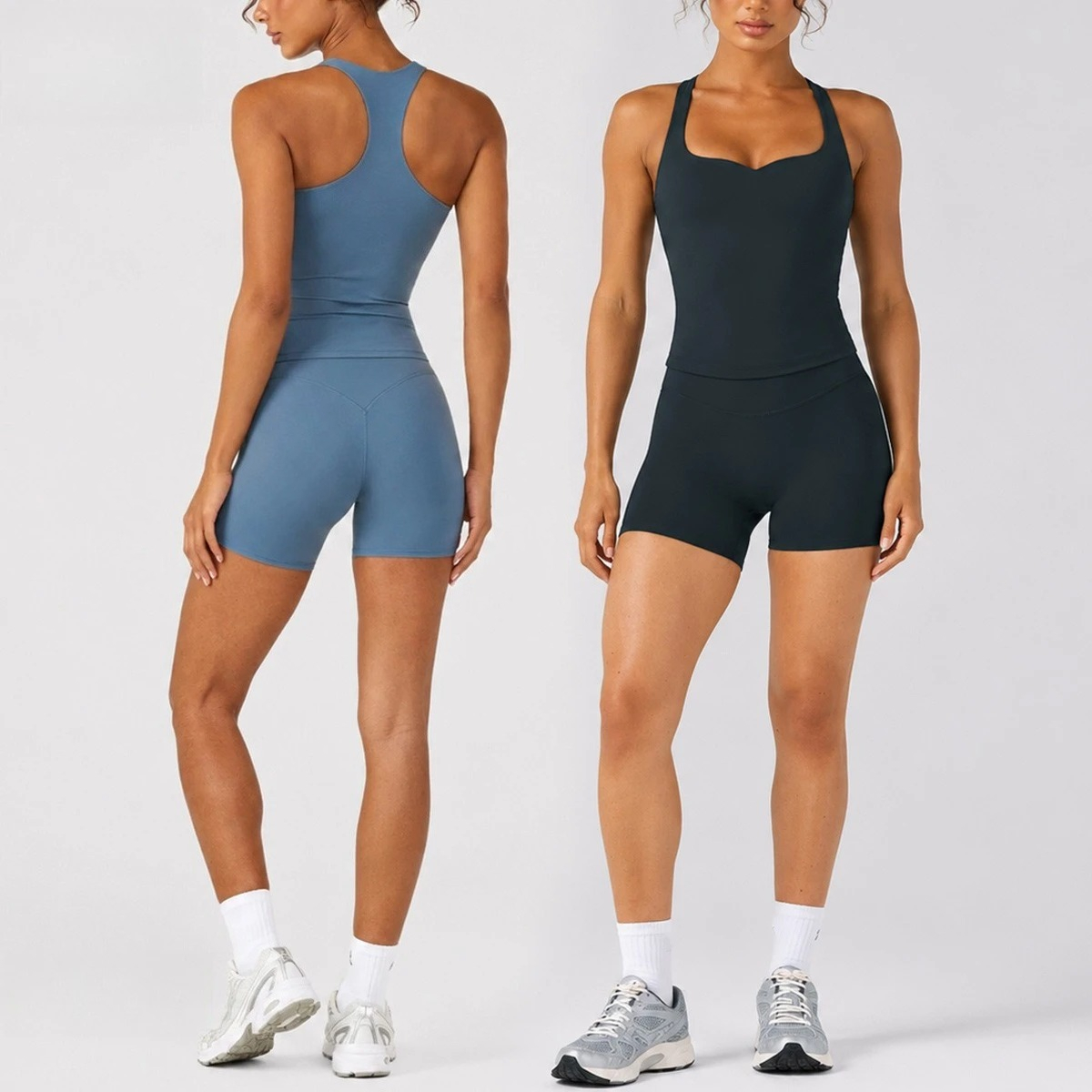 Yoga Fitness Band - C-B Damen 2-teiliges Yoga-Set, Racerback-Tanktop, Biker-Shorts
