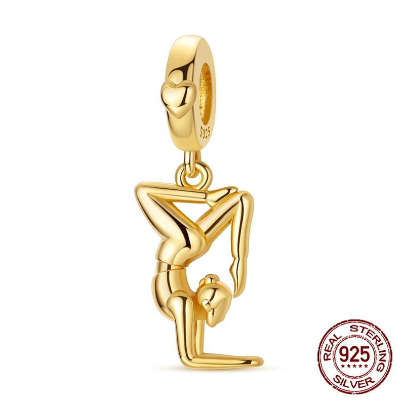 Yoga Fitness Gifts - 925 Sterling Silber Goldener Yoga-Posen-Anhänger Spirituelles