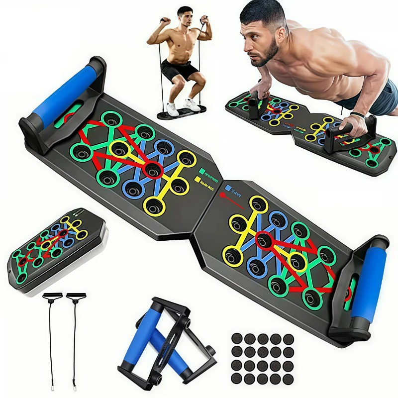 Push Up Board - Faltbares Push-Up-Board mit Widerstandsbändern, multifunktionale Liegestützgriffe,
