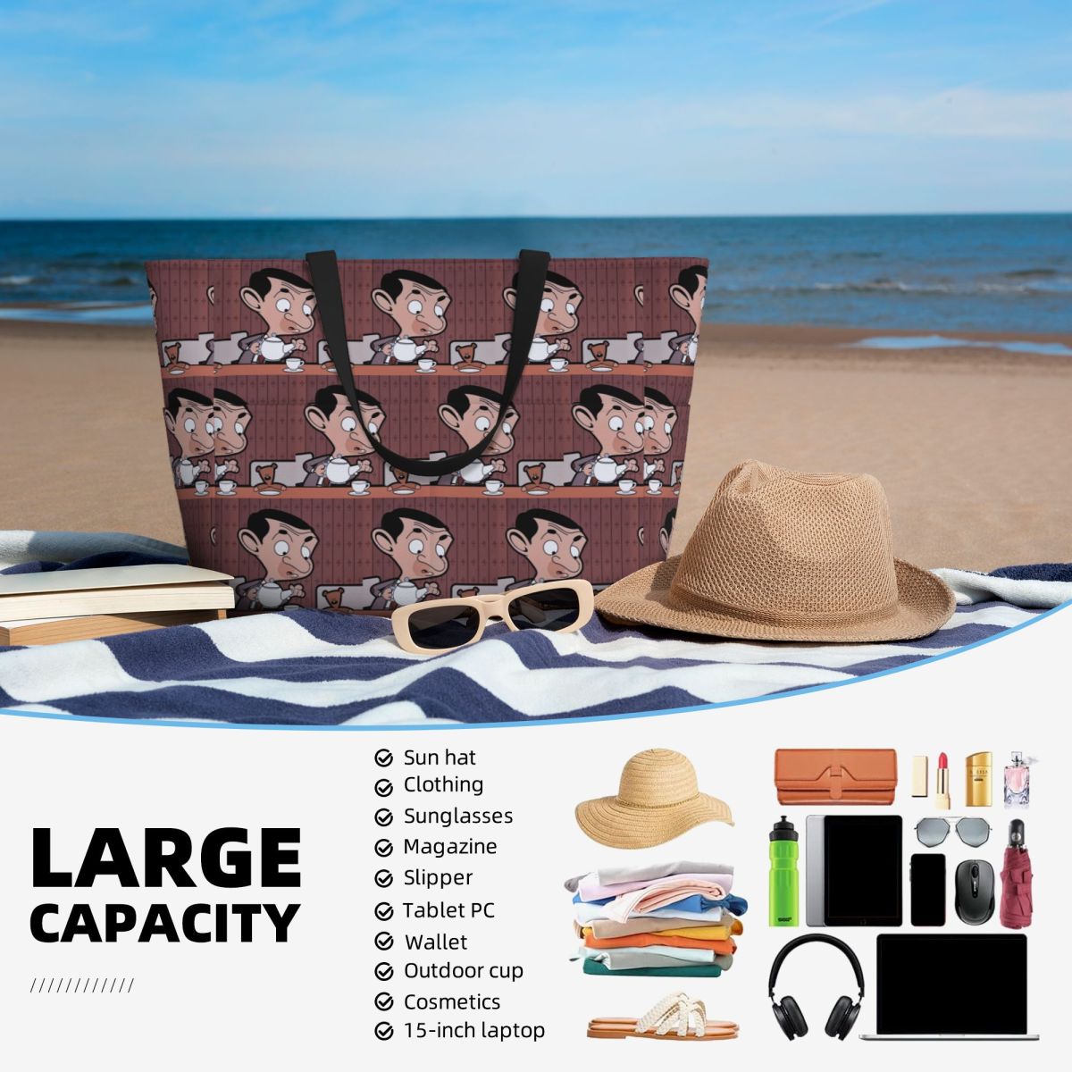 Mr. Bean Cartoon Strandtasche, – Yoga Fitness Tote Bewertung und Preis